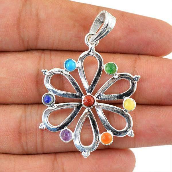 gemsmore:Natural Untreated Seven Chakra Flower Pendant