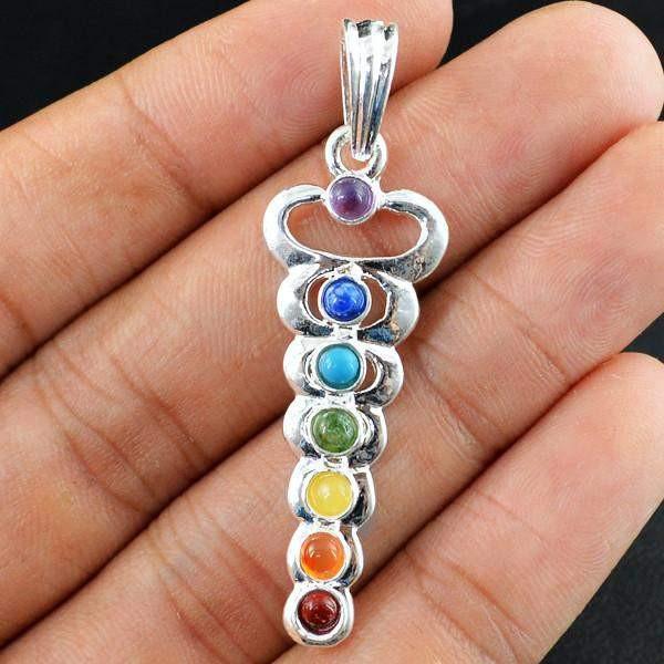 gemsmore:Natural Untreated Seven Chakra Gemstone Healing Pendant