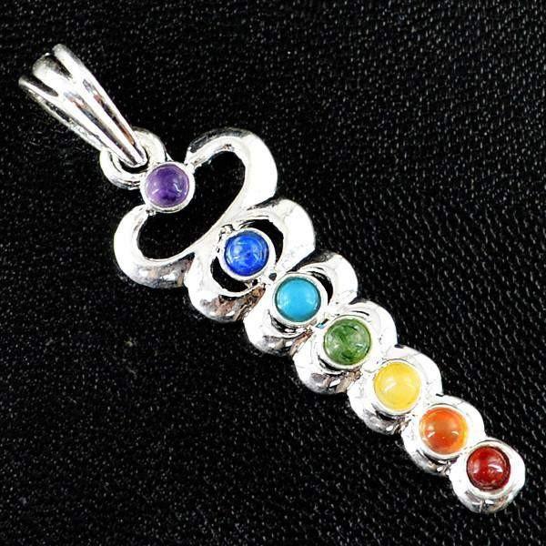 gemsmore:Natural Untreated Seven Chakra Gemstone Healing Pendant