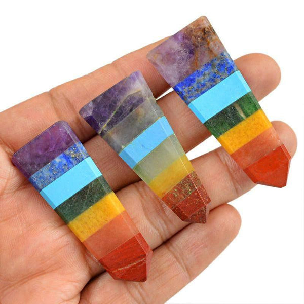 gemsmore:Natural Untreated Seven Chakra Gemstone Healing Point Lot