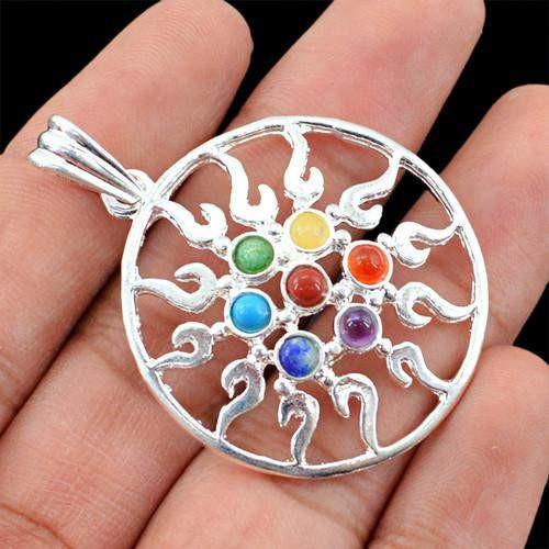 gemsmore:Natural Untreated Seven Chakra Healing Pendant