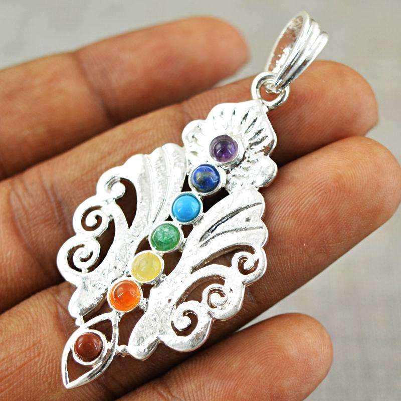 gemsmore:Natural Untreated Seven Chakra Healing Pendant