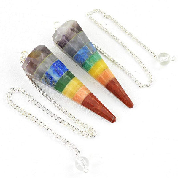 gemsmore:Natural Untreated Seven Chakra Healing Pendulum Lot