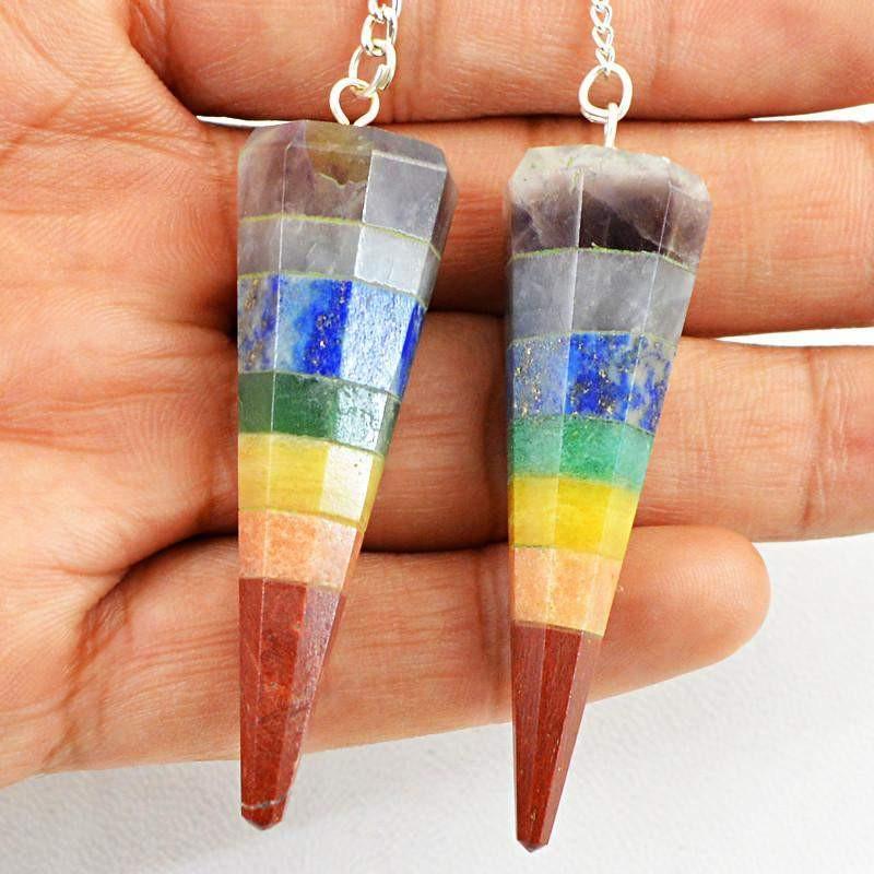 gemsmore:Natural Untreated Seven Chakra Healing Pendulum Lot