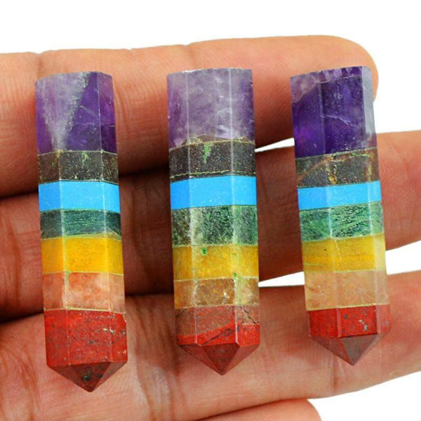 gemsmore:Natural Untreated Seven Chakra Healing Point Lot