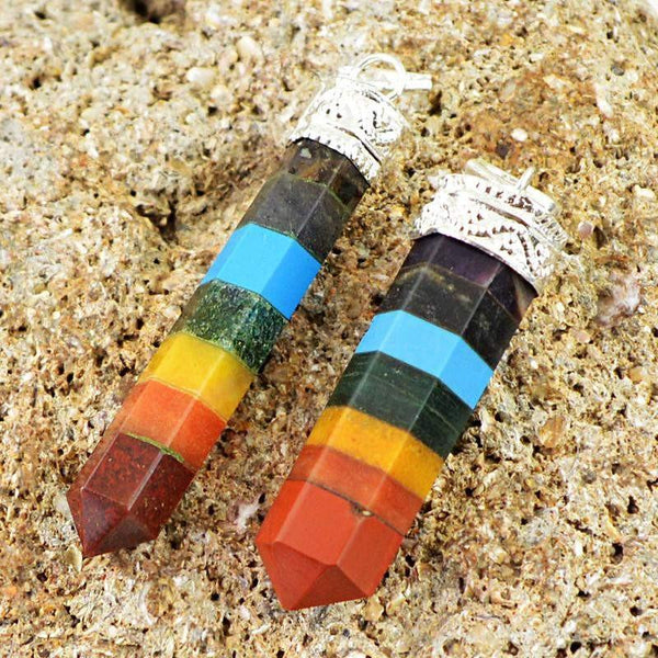 gemsmore:Natural Untreated Seven Chakra Healing Point Pendant Lot