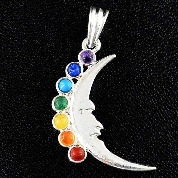 gemsmore:Natural Untreated Seven Chakra Moon Healing Pendant