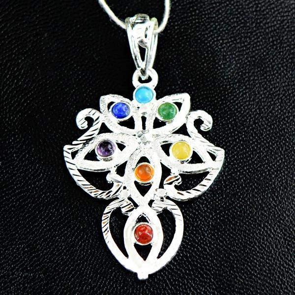 gemsmore:Natural Untreated Seven Chakra Pure Reiki Healing Pendant