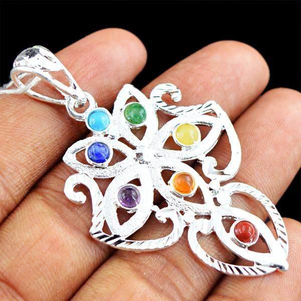 gemsmore:Natural Untreated Seven Chakra Pure Reiki Healing Pendant