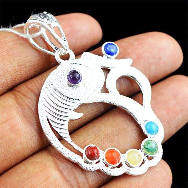 gemsmore:Natural Untreated Seven Chakra Reiki Healing Pendant