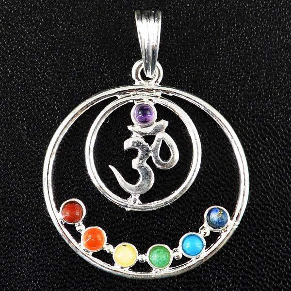 gemsmore:Natural Untreated Seven Chakra Round Shape Healing Pendant