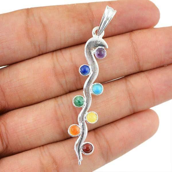 gemsmore:Natural Untreated Seven Chakra Snake Healing Pendant