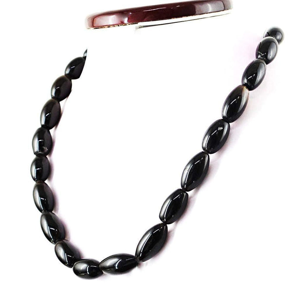 gemsmore:Natural Untreated Smoky Quartz Necklace Oval Shape Beads