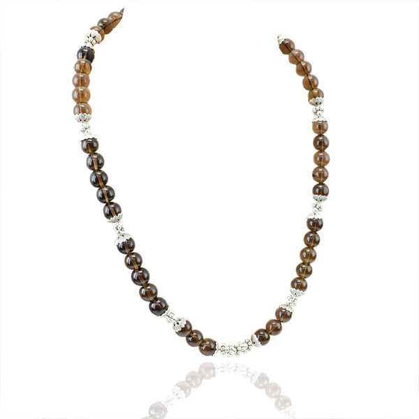 gemsmore:Natural Untreated Smoky Quartz Necklace Round Shape Beads