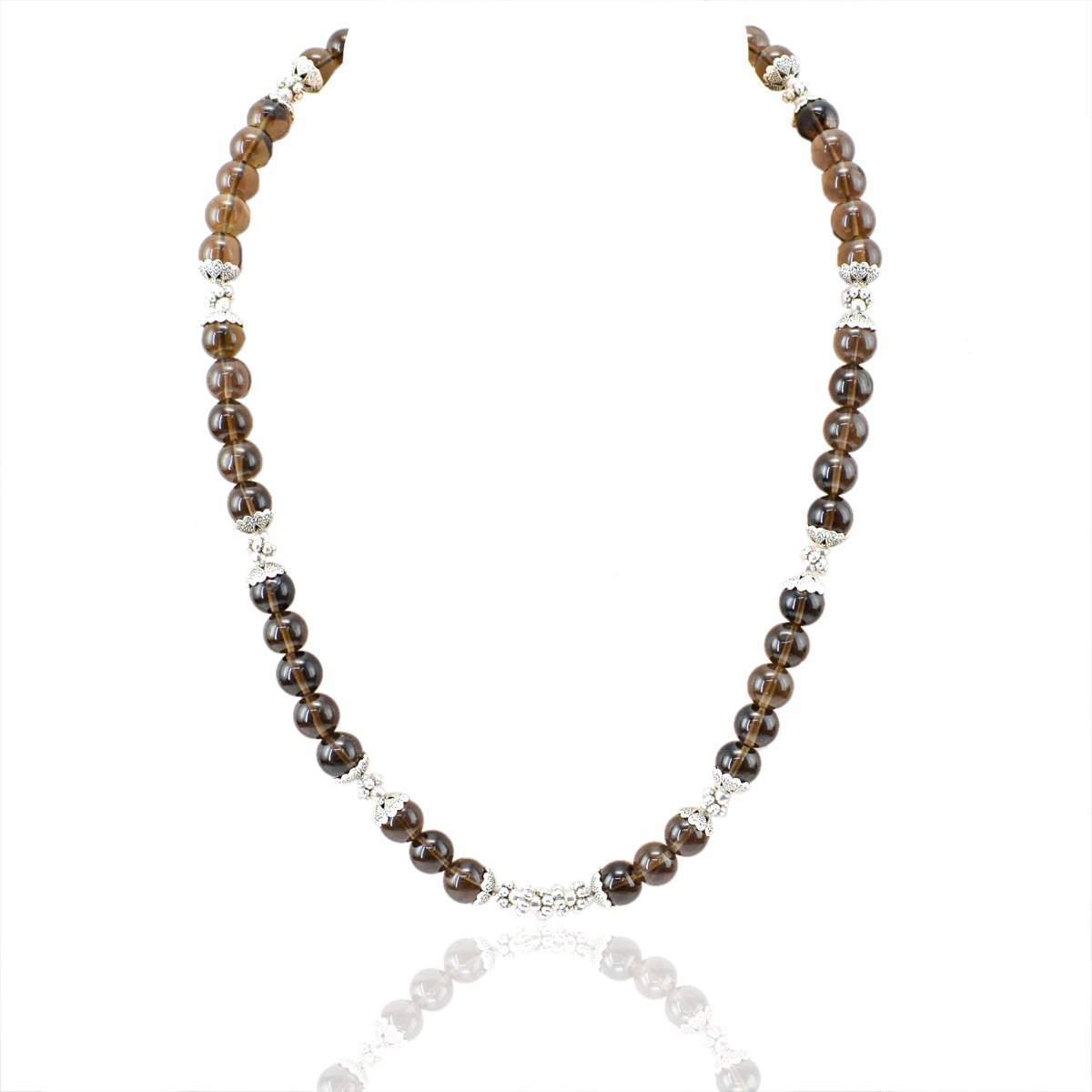 gemsmore:Natural Untreated Smoky Quartz Necklace Round Shape Beads