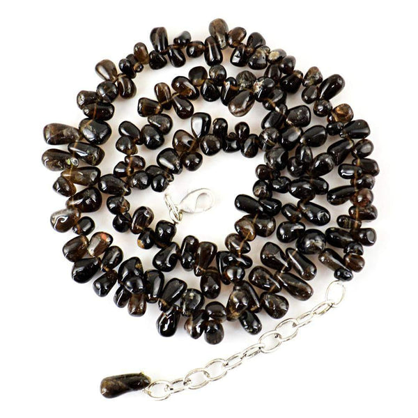 gemsmore:Natural Untreated Smoky Quartz Necklace Tear drop Beads