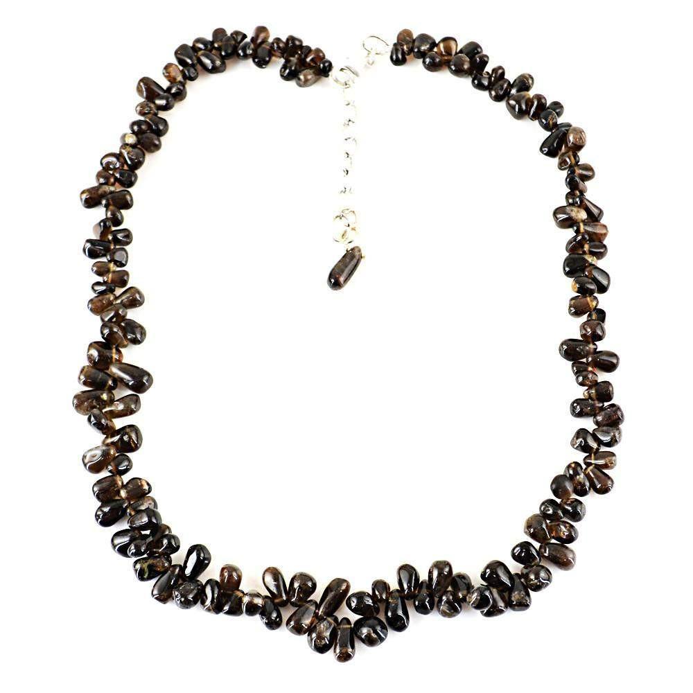 gemsmore:Natural Untreated Smoky Quartz Necklace Tear drop Beads