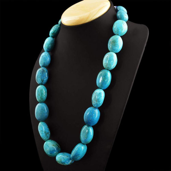 gemsmore:Natural Untreated Turquoise Necklace Oval Beads Single Strand