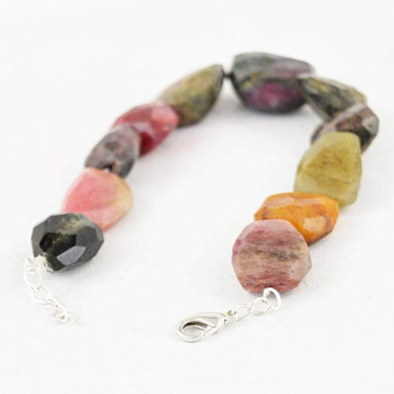 gemsmore:Natural Untreated Watermelon Tourmaline Bracelet Faceted Beads