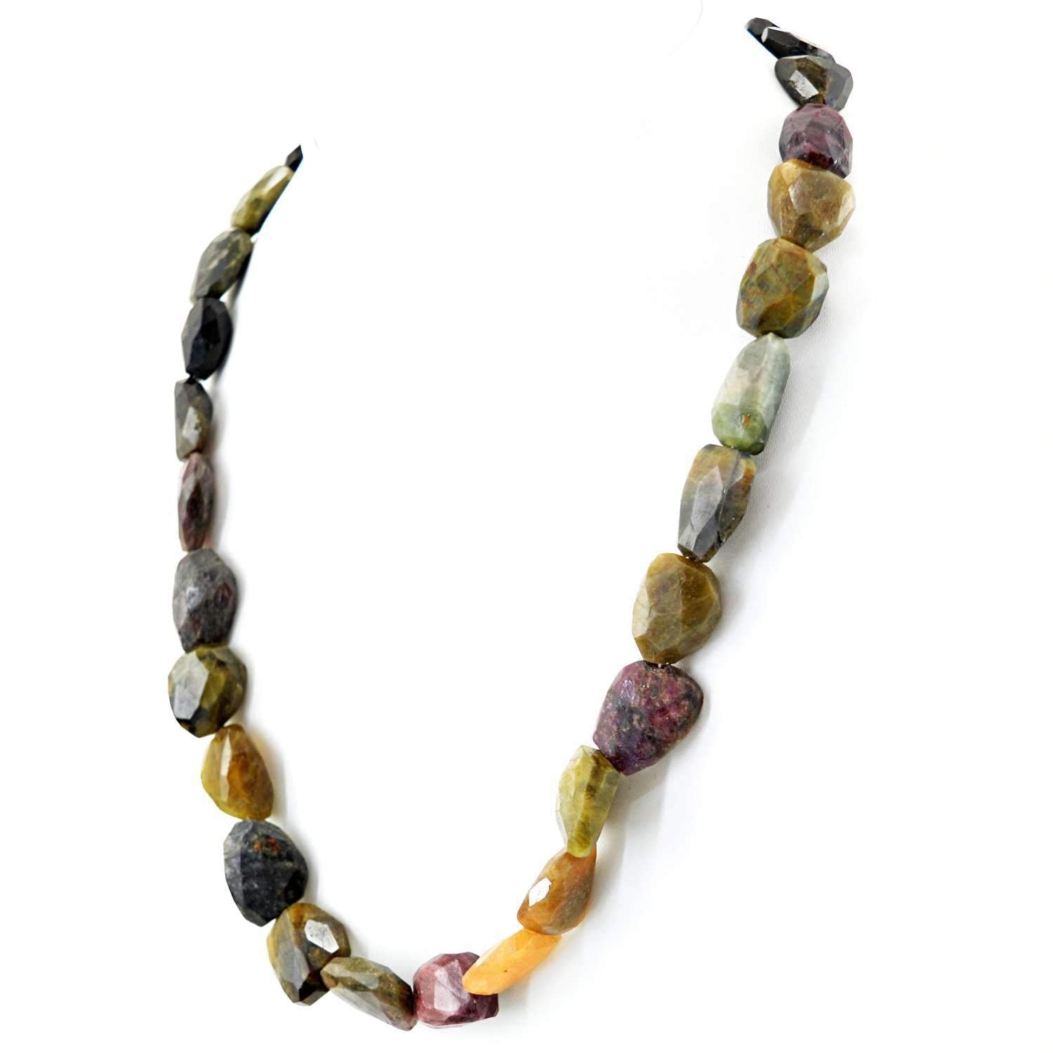 gemsmore:Natural Untreated Watermelon Tourmaline Necklace Faceted Beads