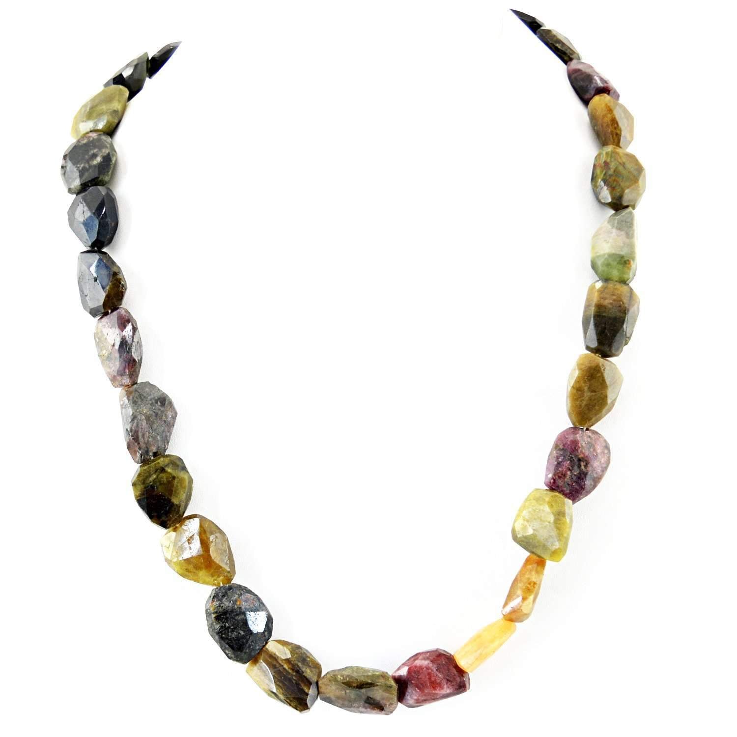 gemsmore:Natural Untreated Watermelon Tourmaline Necklace Faceted Beads