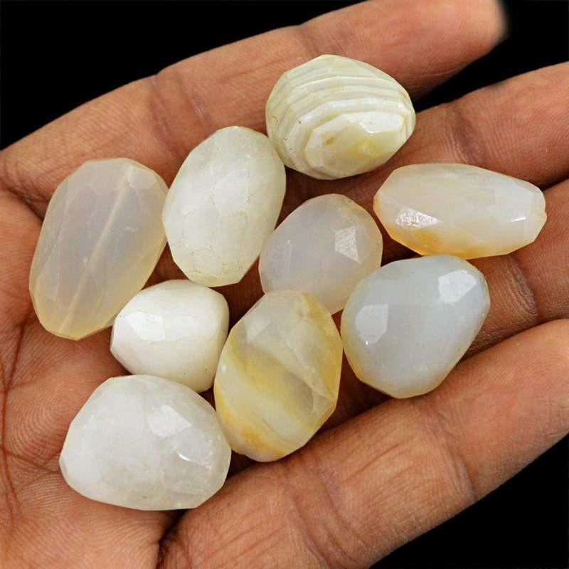 gemsmore:Natural Untreated White Agate Faceted Beads Lot