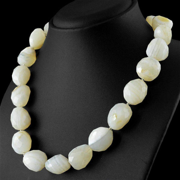 gemsmore:Natural Untreated White Agate Necklace Faceted Beads