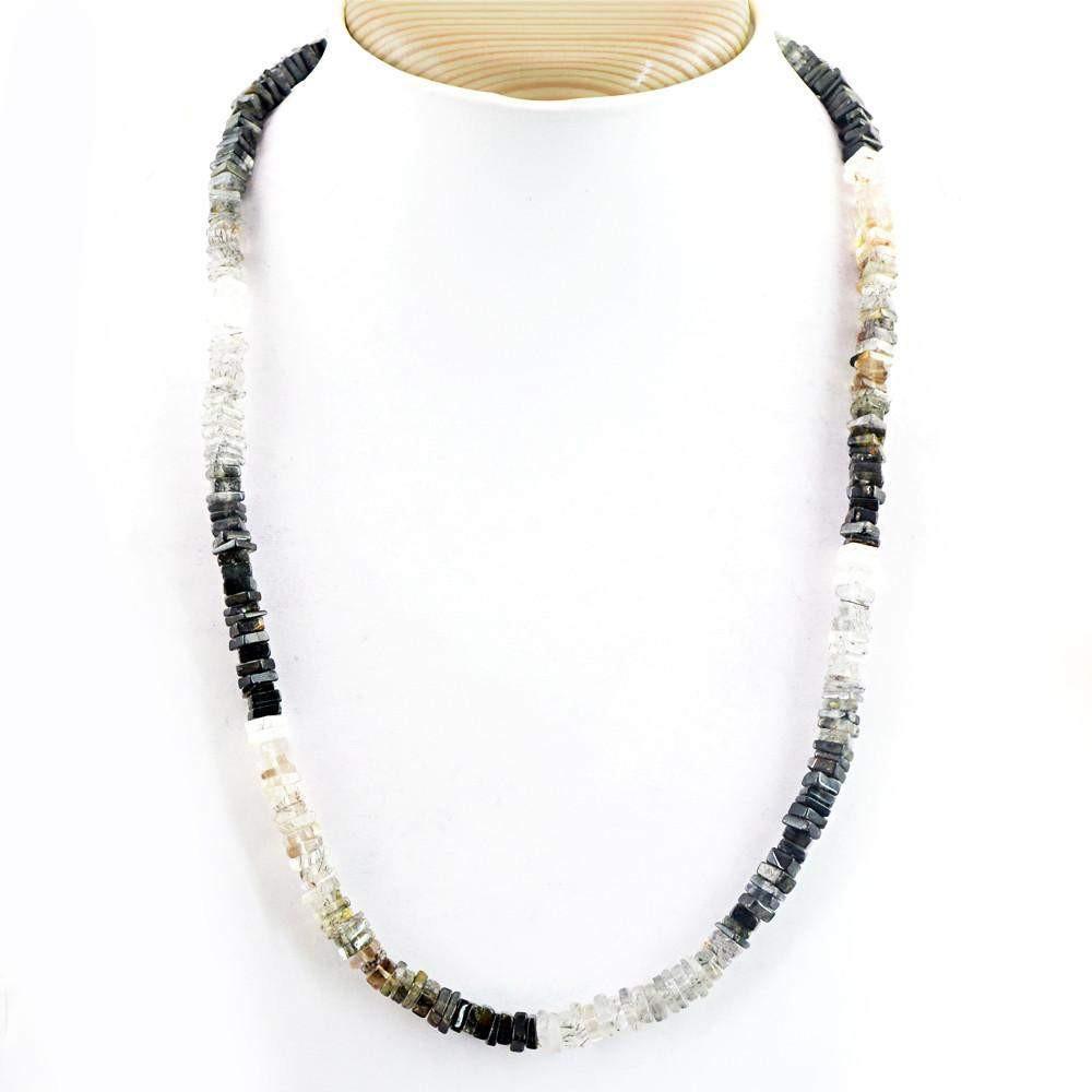 gemsmore:Natural Untreated White & Black Rutile Quartz Beads Necklace