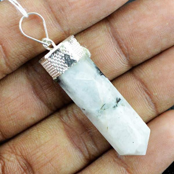 gemsmore:Natural Untreated White Moonstone Healing Point Pendant