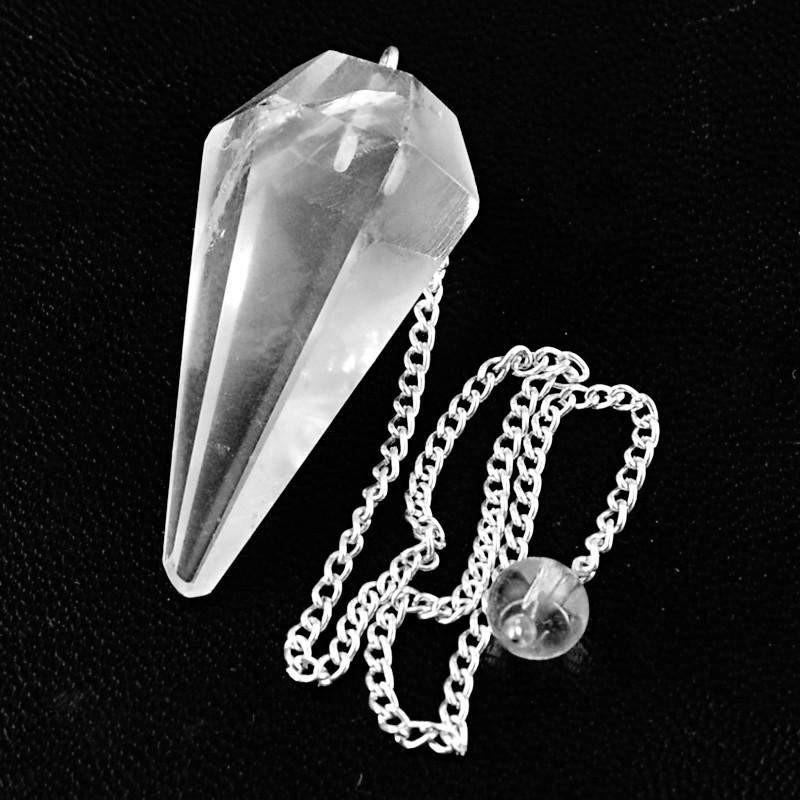 gemsmore:Natural Untreated White Quartz Healing Pendulum