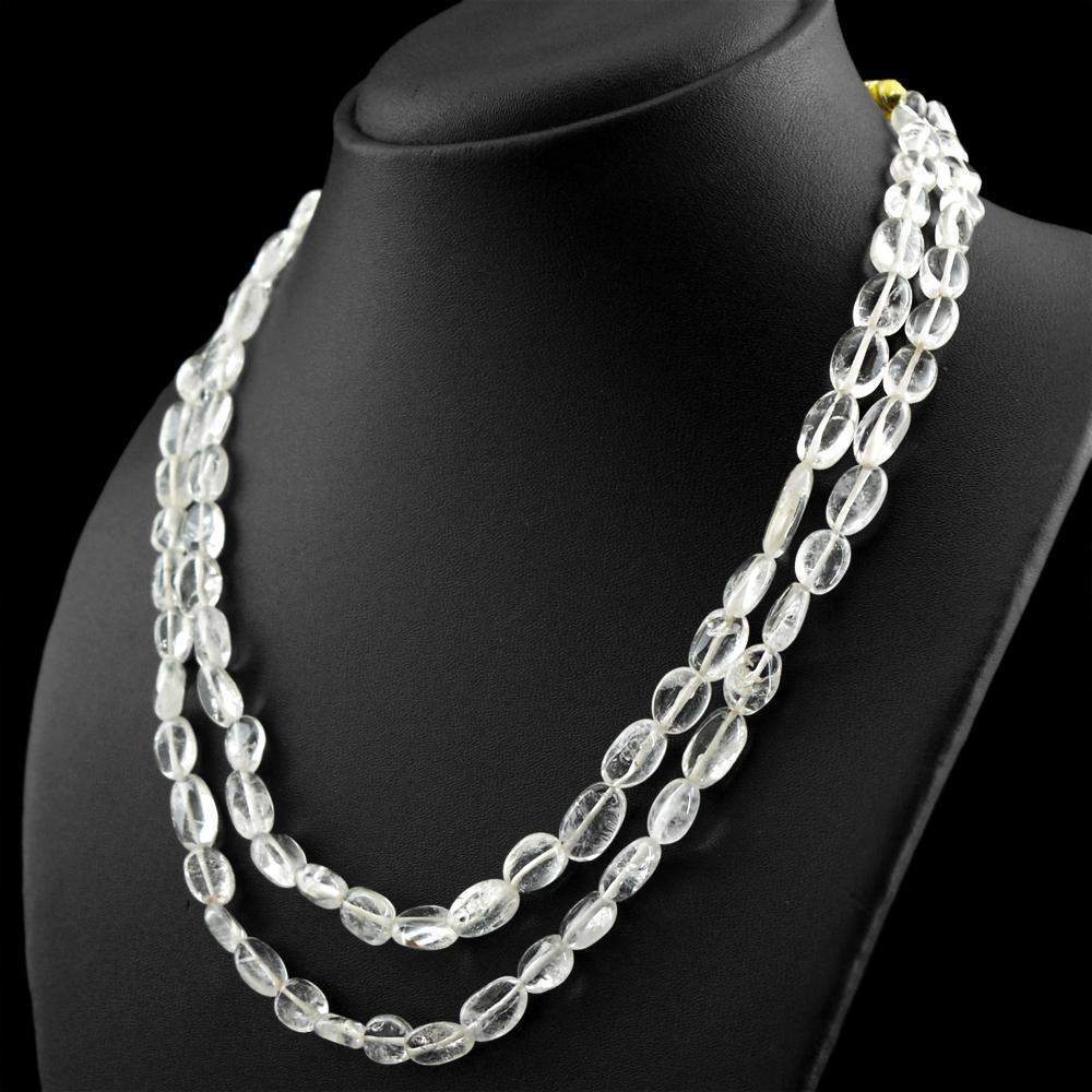 gemsmore:Natural Untreated White Quartz Necklace 2 Strand Oval Shape Beads