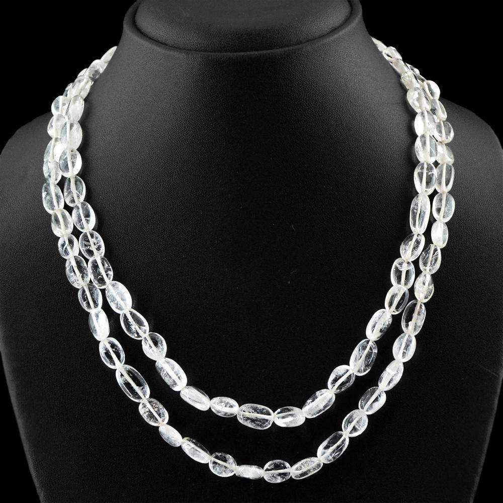 gemsmore:Natural Untreated White Quartz Necklace 2 Strand Oval Shape Beads