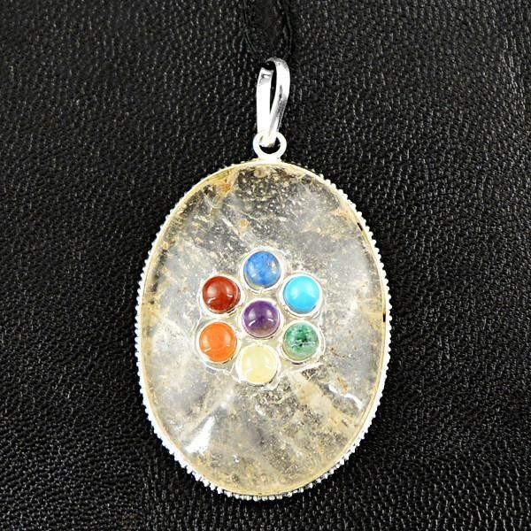 gemsmore:Natural Untreated White Quartz Seven Chakra Healing Pendant