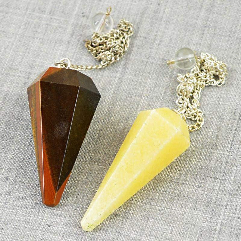 gemsmore:Natural Untreated Yellow Aventurine & Golden Tiger Eye Healing Pendulum Lot