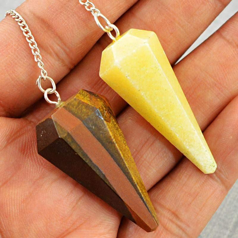 gemsmore:Natural Untreated Yellow Aventurine & Golden Tiger Eye Healing Pendulum Lot