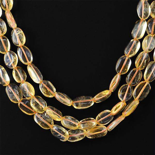 gemsmore:Natural Untreated Yellow Citrine Necklace 3 Line Oval Shape Beads