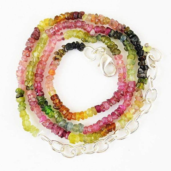 gemsmore:Natural Watermelon Tourmaline Beads Necklace