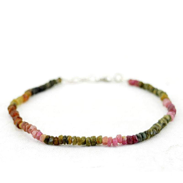 gemsmore:Natural Watermelon Tourmaline Bracelet Faceted Round Shape Beads