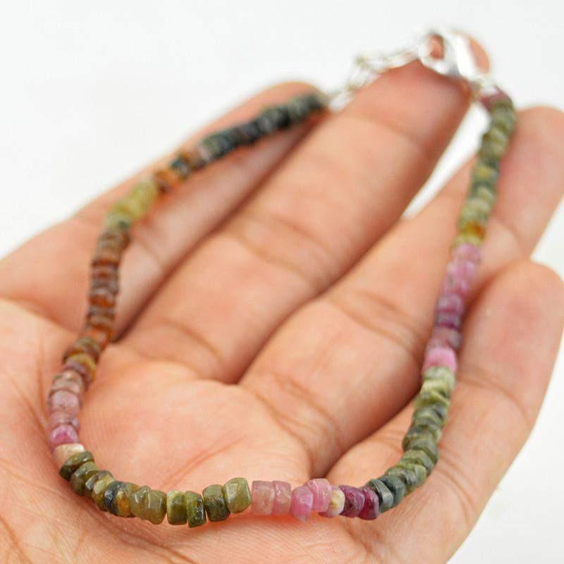 gemsmore:Natural Watermelon Tourmaline Bracelet Faceted Round Shape Beads