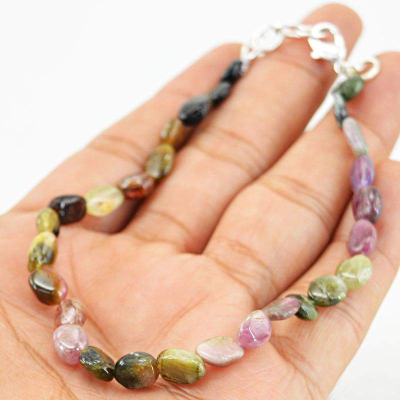 gemsmore:Natural Watermelon Tourmaline Bracelet Oval Shape Beads