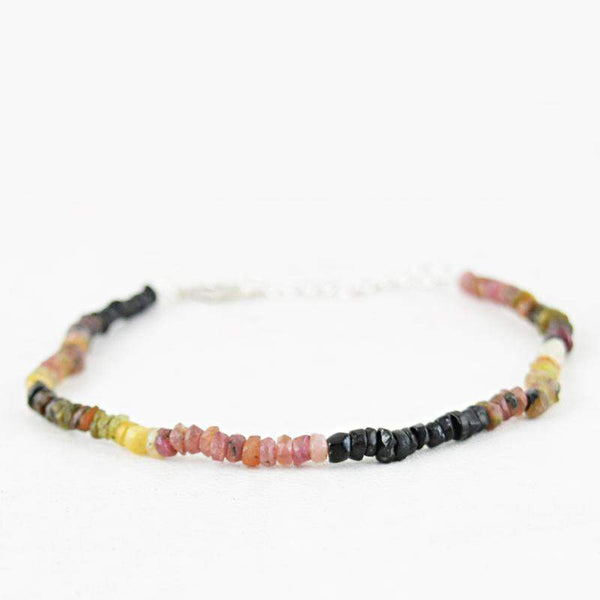 gemsmore:Natural Watermelon Tourmaline Bracelet Round Shape - Faceted Beads