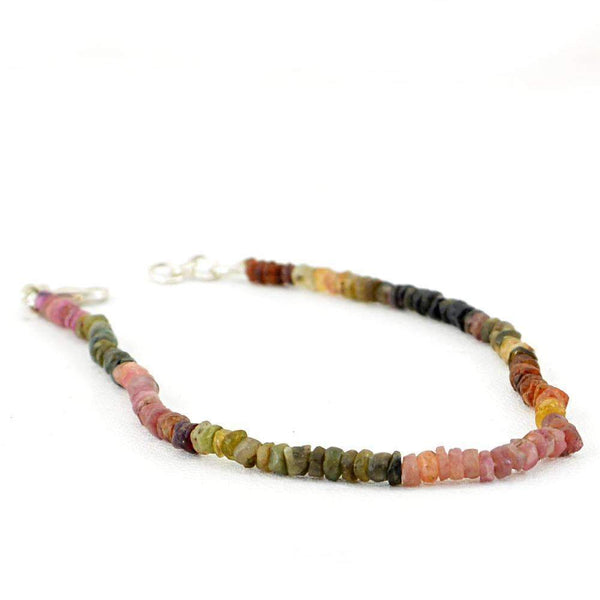 gemsmore:Natural Watermelon Tourmaline Bracelet Round Shape Untreated Beads