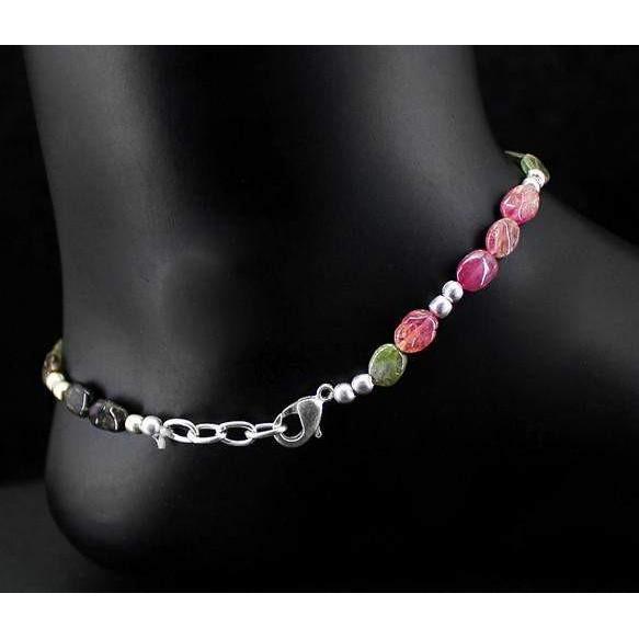 gemsmore:Natural Watermelon Tourmaline Elegant Anklet