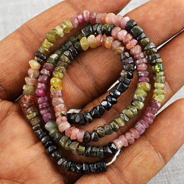 gemsmore:Natural Watermelon Tourmaline Faceted Beads Strand