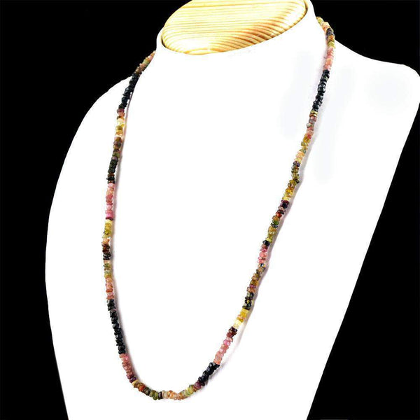 gemsmore:Natural Watermelon Tourmaline Necklace 20 Inches Long Faceted Round Beads