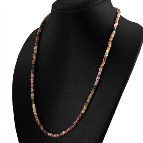 gemsmore:Natural Watermelon Tourmaline Necklace 20 Inches Long Round Faceted Beads