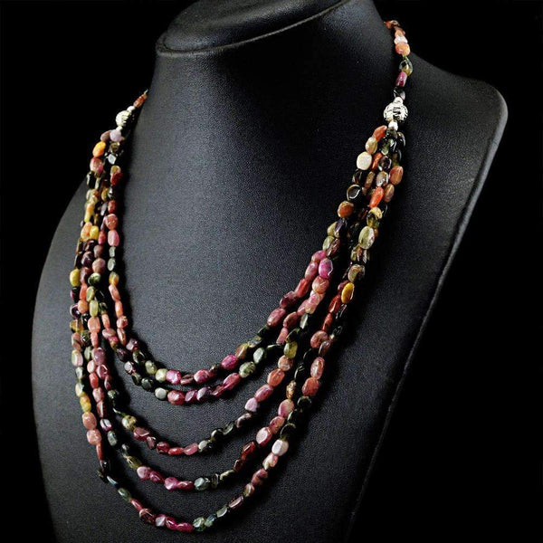 gemsmore:Natural Watermelon Tourmaline Necklace 20 Inches Long Untreated Beads