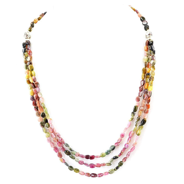 gemsmore:Natural Watermelon Tourmaline Necklace Oval Shape Beads - Single Strand