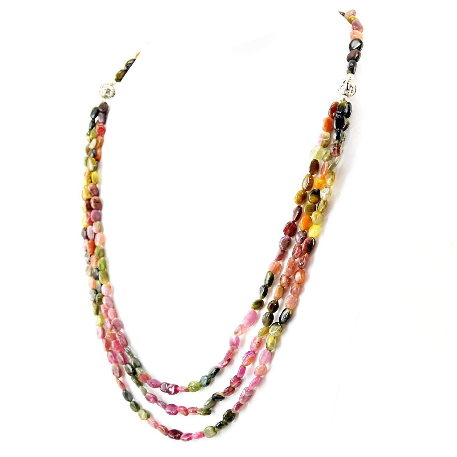 gemsmore:Natural Watermelon Tourmaline Necklace Oval Shape Beads - Single Strand