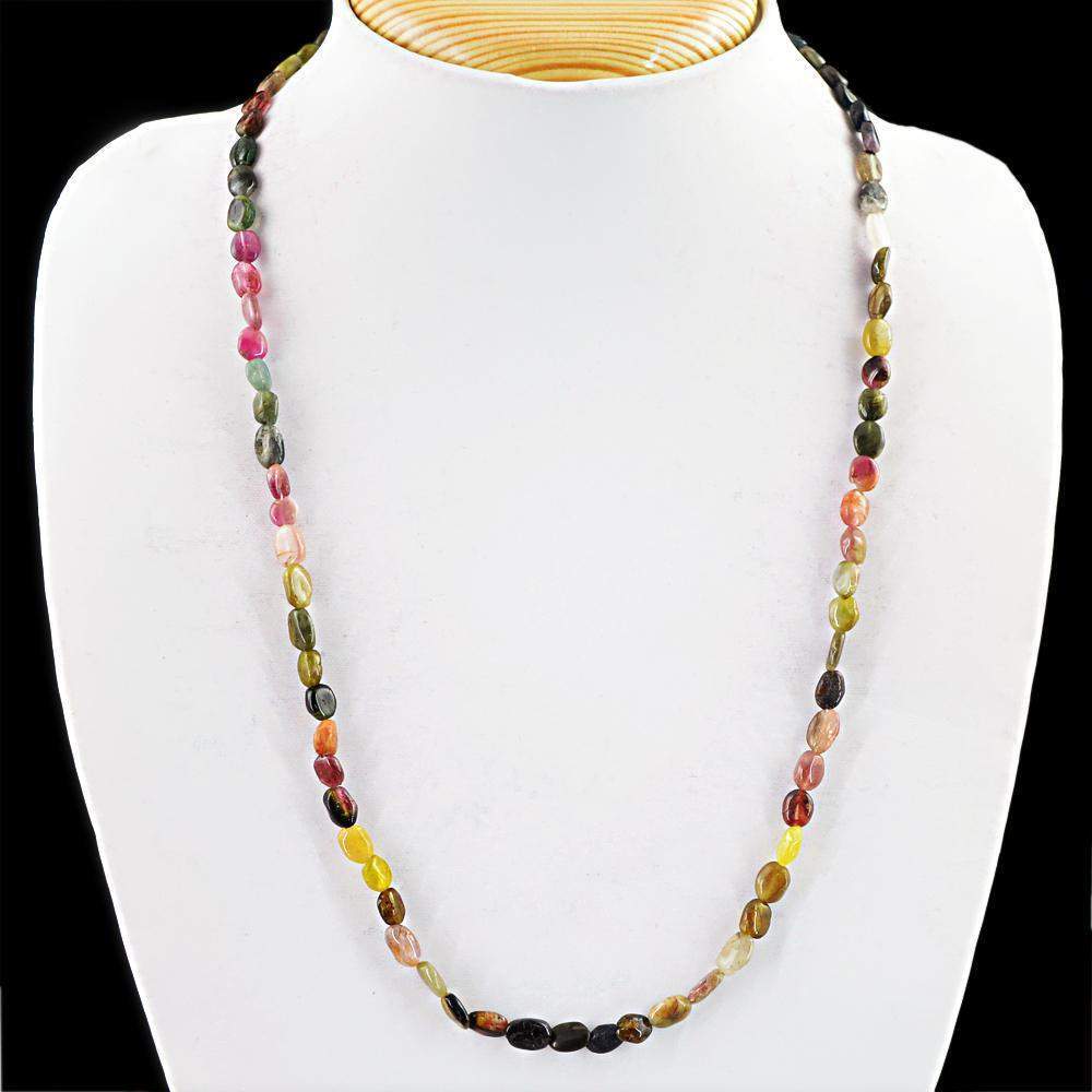 gemsmore:Natural Watermelon Tourmaline Necklace Oval Shape Beads